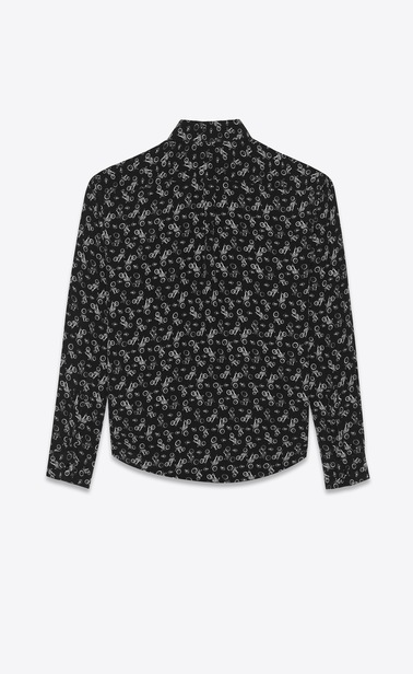 SAINT LAURENT Klassische Hemden Herren Klassische Hemdbluse aus schwarzer Seide mit Motorrad-Print b_V4